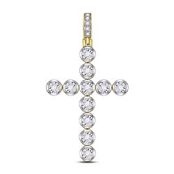 1/4 CTW Mens Round Diamond Cross Charm Pendant 10kt Yellow Gold - REF-24H3W