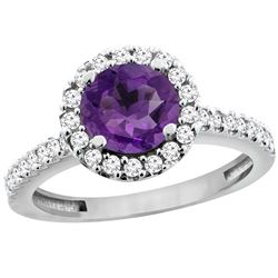 1.13 CTW Amethyst & Diamond Ring 14K White Gold - REF-60F5N