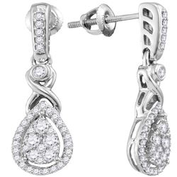 1/2 CTW Round Diamond Teardrop Cluster Dangle Earrings 10kt White Gold - REF-41T9K