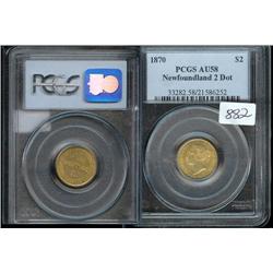1870  2 Dot  $2 Nfld Gold  PCGS AU-58
