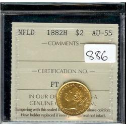 1882H  $2 Nfld Gold  ICCS AU55, Well st
