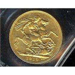 1910-C Sovereign  AU-55, brilliant an
