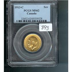 1913-C Sovereign  PCGS MS62, fully br