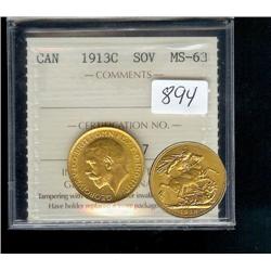 1913-C Sovereign  ICCS MS63, fully br