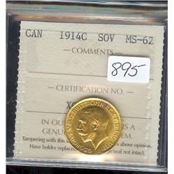 1914-C Sovereign  ICCS MS62, fully br