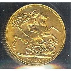1918-C Sovereign  MS-62, brilliant an