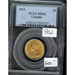 1912  $5  Gold  PCGS MS62, well struck 