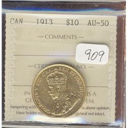1913  $10  Gold  ICCS AU50  A solid AU 