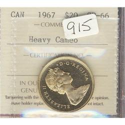 1967  $20 Gold ICCS SP66 HEAVY CAMEO, a