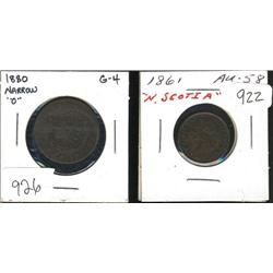 1861  1/2 cent  Nova Scotia  AU50, a ni