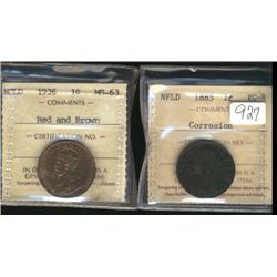 1885 1 cent ICCS VG-8 corrosion, 1936