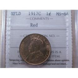 1917c 1¢ Nfld ICCS MS64Red  90% red lus