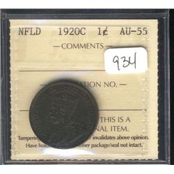 1920c  1 cent  ICCS AU55  another nice 
