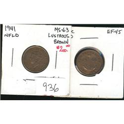 1941c 1 cent MS-62 red/brown, 1944c 1 c