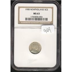 1908  5 cents  NGC MS63  mostly brillia