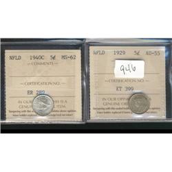 1929 ICCS AU55, 1940c ICCS MS62, two ni