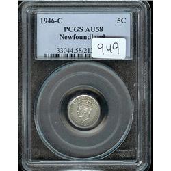 1946-C 5 cents PCGS AU-58,  Brilliant w