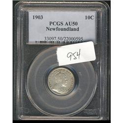 1903 10 cents PCGS AU50, weakly struck 