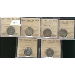 Lot of six Nfld twenty cent pieces.  18