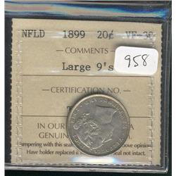 1899 Large 9s 20 cents ICCS VF30.  A n