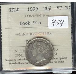 1899 Hook 9s 20 cents ICCS VF-20,  a