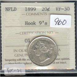 1899 Hook 9s 20 cents  ICCS VF-30, w