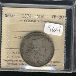 1874  50 cents  ICCS VF20  silver gray 