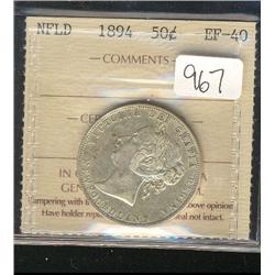 1894  50 cents  ICCS EF40  Very light g