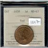 1858  ICCS MS63 Red,  70% red lustre.  
