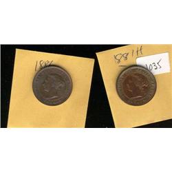 1881H, 1886 both are MS62 red/brown wit