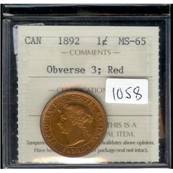1892  ICCS MS65 Red,  95% red lustre. V