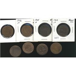 A nice lot of 8 large cents; 1893 AU-50