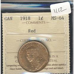 1918  ICCS MS64 red, 80% red lustre. A 