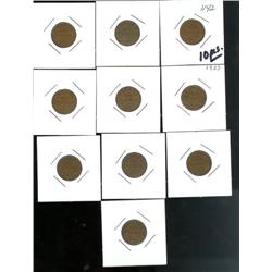 1923,  lot of 10 pieces.  Grades vary f