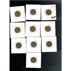 1923,  lot of 10 pieces.  Grades vary f