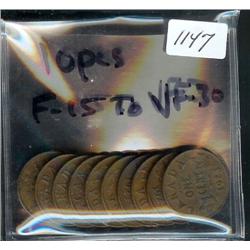 1923,  lot of 10 pieces.  Grades vary f