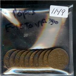 1923,  lot of 10 pieces.  Grades vary f