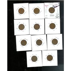 1923,  lot of 11 pieces.  Grades vary f