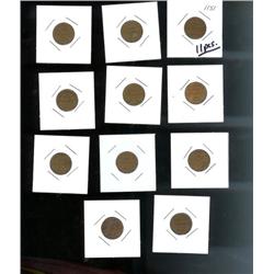 1923,  lot of 11 pieces.  Grades vary f