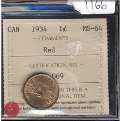 1934  ICCS MS64 Red, 90% red, a nice lo