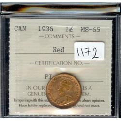 1936   ICCS MS65 Red,  95% red lustre. 