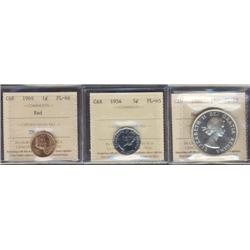 Lot of three ICCS graded coins.  1 cent