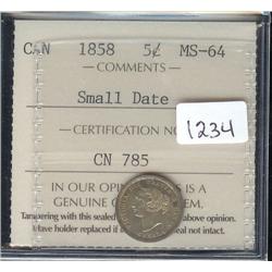 1858 Small date  ICCS MS64, Fully struc