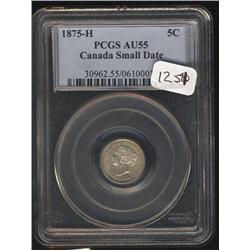 1875H Small date ICCS AU-55, brilliant.