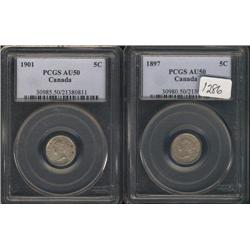 1897, 1901 both PCGS AU-50, two decent 