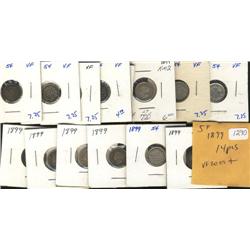 1899  VF-20 or better.  A lot of 14 pie