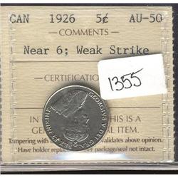 1926 Near 6  ICCS AU50  Brilliant with 