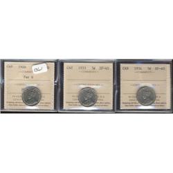 1926 Far 6, 1933, 1934  All three coins