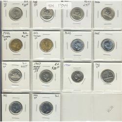 1937 dot, 1939, 1941, 1942 nickel, 1942