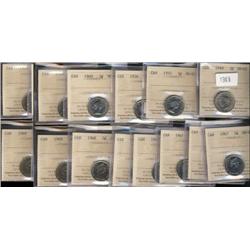 Large lot of twelve ICCS MS63 graded co